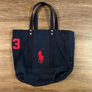 Navy Blue Tote Bag with Red Logo